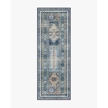 Rumi Blue Flatwoven Rug - 75 x 215 cm - Rug + Cushioned Pad System