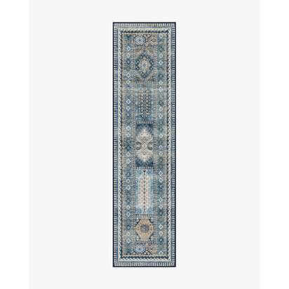 Rumi Blue Flatwoven Rug - 75 x 305 cm - Rug + Cushioned Pad System