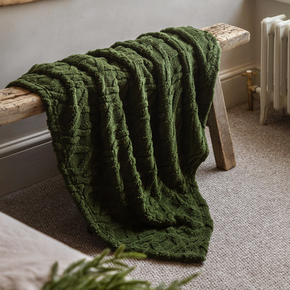 Hartley Cable Knit Throw Forest Green
