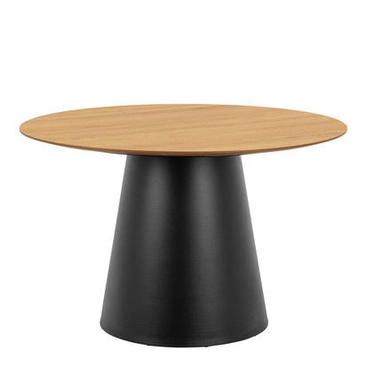 Soli Round Dining Table in Oak/Black 120cm includes 4 Darlene Dining Chairs with Armrest and Swivel Function in Green