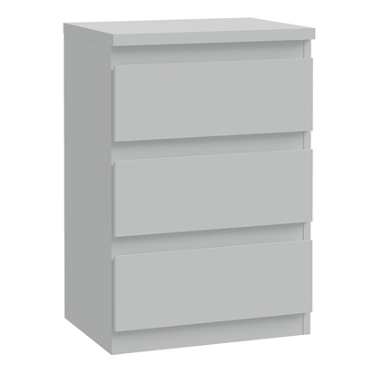 Hollis 3 Drawer Bedside Chest in Light Grey