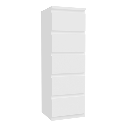 Hollis 5 Drawer Tall Narrow Chest in White
