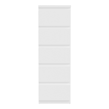 Hollis 5 Drawer Tall Narrow Chest in White