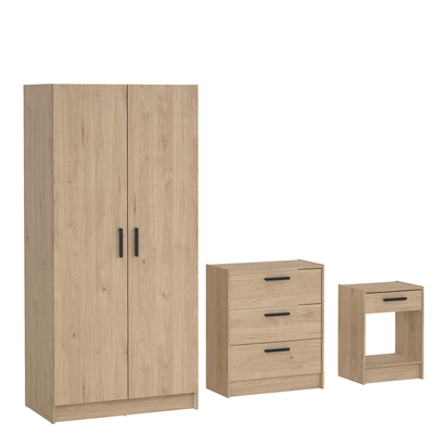 Oakley 3 Wardrobe, Chest and Nightstand in Jackson Hickory