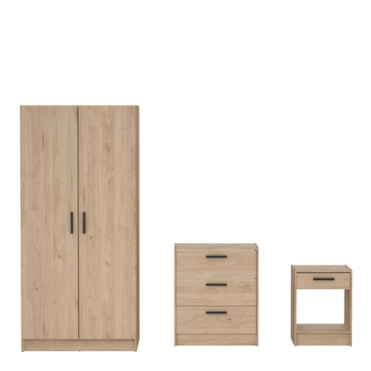 Oakley 3 Wardrobe, Chest and Nightstand in Jackson Hickory