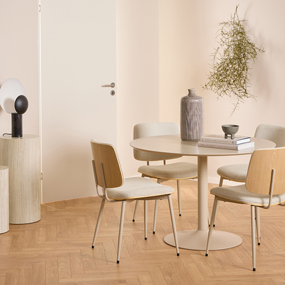 Camden 4 Round Beige Dining Table with 4 Owen Dining Chairs in Beige