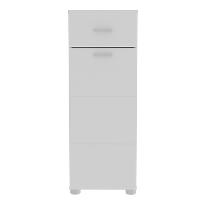 Barton 2 Bathroom Storage Cupboard with 1 Door & 1 Drawer with Silver Handles in White with White High Gloss Door