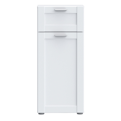 Nola 2 Bathroom Storage Unit with 1 Door & 1 Drawer with Silver Handles in White