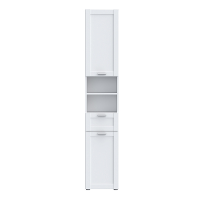Nola 2 Tall Narrow Bathroom Cabinet with 2 Doors & 1 Drawer with Silver Handles in White