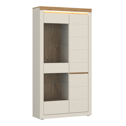 Winslow 2 Tall Display Cabinet with 2 Doors (LH) in Cashmere and Stone Oak