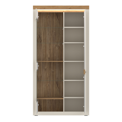 Winslow 2 Tall Display Cabinet with 2 Doors (LH) in Cashmere and Stone Oak