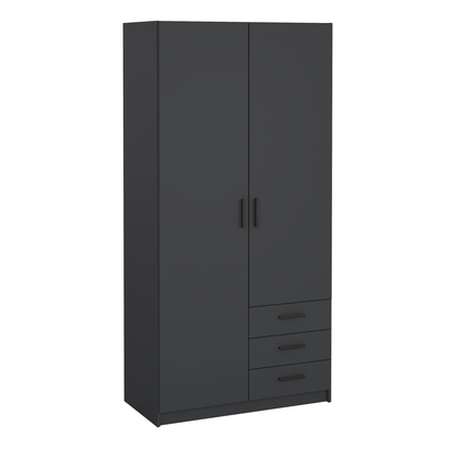 Henley Wardrobe with 2 Doors + 3 Drawers in Matt Grey