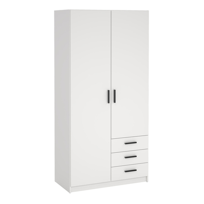 Henley Wardrobe with 2 Doors + 3 Drawers in White