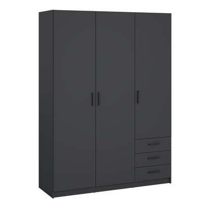 Henley Wardrobe with 3 Doors + 3 Drawers in Matt Grey