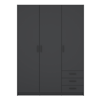 Henley Wardrobe with 3 Doors + 3 Drawers in Matt Grey