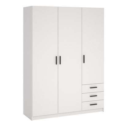 Henley Wardrobe with 3 Doors + 3 Drawers in White