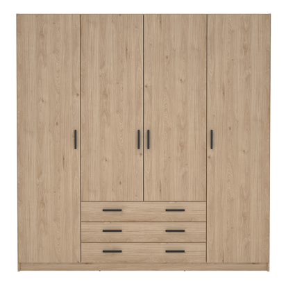 Henley Wardrobe with 4 Doors + 3 Drawers in Jackson Hickory