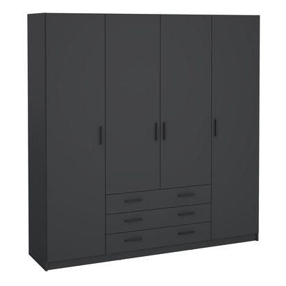 Henley Wardrobe with 4 Doors + 3 Drawers in Matt Grey