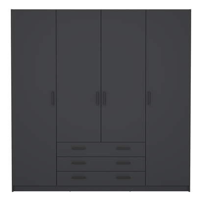 Henley Wardrobe with 4 Doors + 3 Drawers in Matt Grey