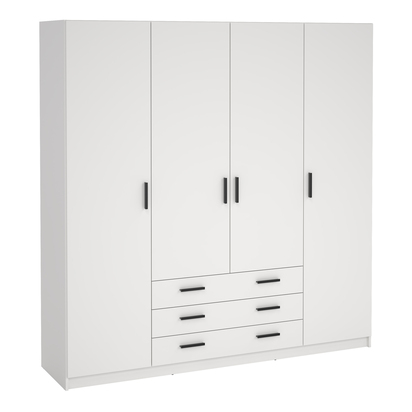 Henley Wardrobe with 4 Doors + 3 Drawers in White