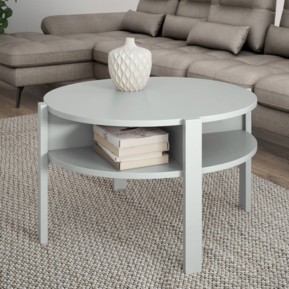 Orla Round Coffee Table with Open Shelf in Grey