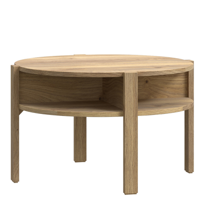 Orla Round Coffee Table with Open Shelf in Mauvella Oak