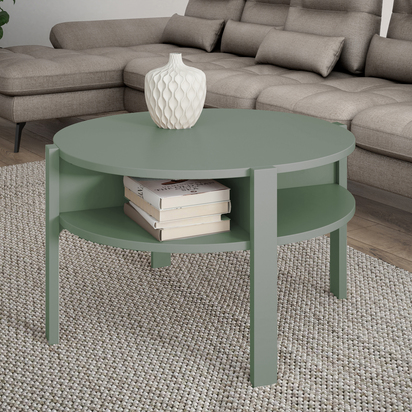 Orla Round Coffee Table with Open Shelf in Sage Green