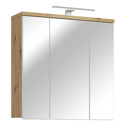 Juno 3 Door Mirrored Bathroom Cabinet with Integrated LED Lighting – Artisan Oak and Light Grey