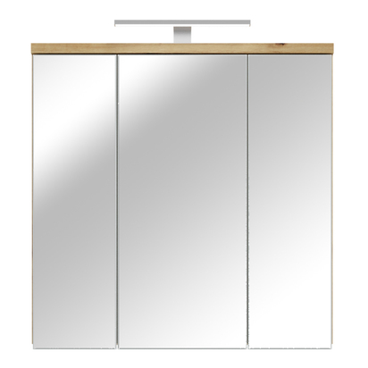 Juno 3 Door Mirrored Bathroom Cabinet with Integrated LED Lighting – Artisan Oak and Light Grey