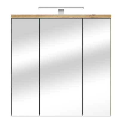 Juno 3 Door Mirrored Bathroom Cabinet with Integrated LED Lighting – Artisan Oak and Sage Green
