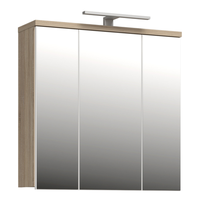 Juno 3 Door Mirrored Bathroom Cabinet with Integrated LED Lighting – Sonoma Oak & White Gloss