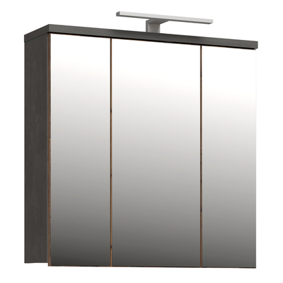 Juno 3 Door Mirrored Bathroom Cabinet with Integrated LED Lighting – Walnut & Dark Grey