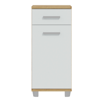 Juno Bathroom Cupboard with 1 Door & 1 Drawer in Artisan Oak and Light Grey