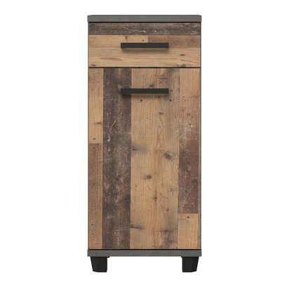 Juno Bathroom Cupboard with 1 Door & 1 Drawer in Walnut and Dark Grey