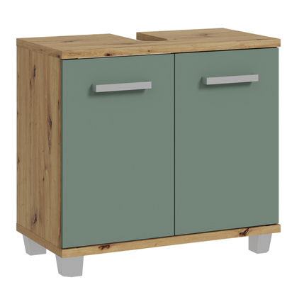 Juno Under Sink Cabinet with 2 Doors in Artisan Oak and Sage Green Doors