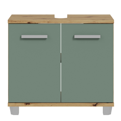Juno Under Sink Cabinet with 2 Doors in Artisan Oak and Sage Green Doors