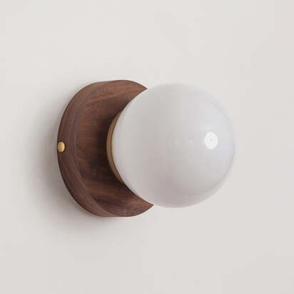 Opal Glass Flush Wall Light - Hardwood, Walnut / IP20
