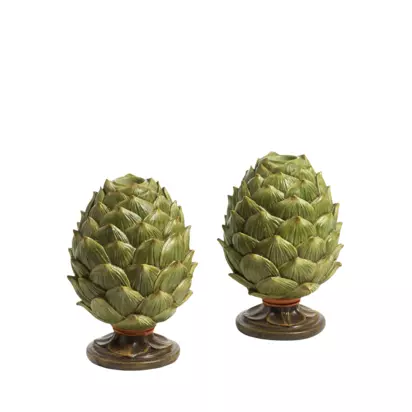 OKA Chianti Artichoke Candle Holders, Set of 2, Green Green | 16Hx11Wx11Dcm