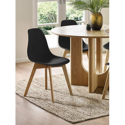 Set of 2 Agatha Black Plastic Dining Chairs with Wooden Legs
