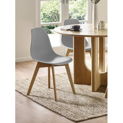 Set of 2 Agatha Grey Plastic Dining Chairs with Wooden Legs