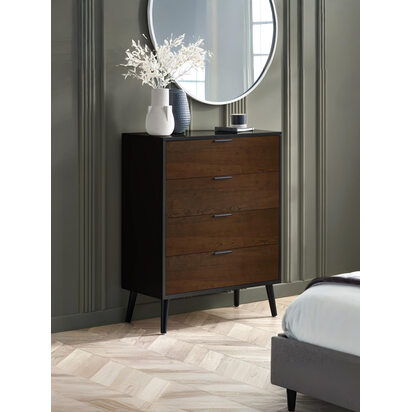 Alba 4 Drawer Wide Chest - Walnut/Black
