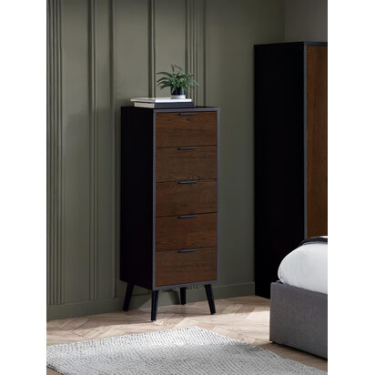 Alba 5 Drawer Narrow Chest - Walnut/Black