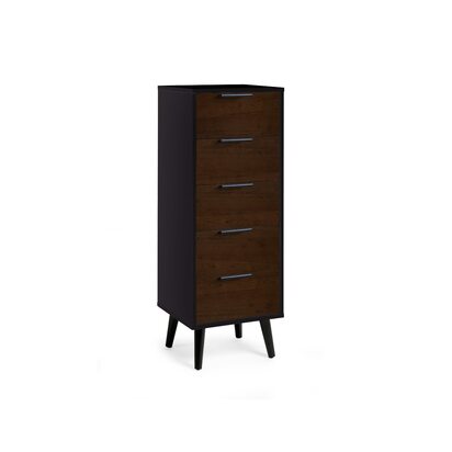 Alba 5 Drawer Narrow Chest - Walnut/Black