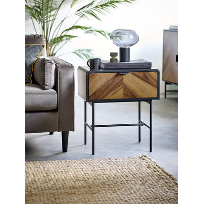 Alvin Black and Natural Woodâ€‘effect 1 Drawer Lamp Table