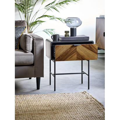 Alvin Black and Natural Woodâ€‘effect 1 Drawer Lamp Table