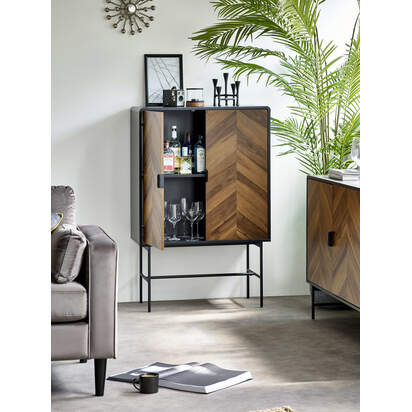 Alvin Black and Natural Woodâ€‘Effect 2 Door Storage Cabinet