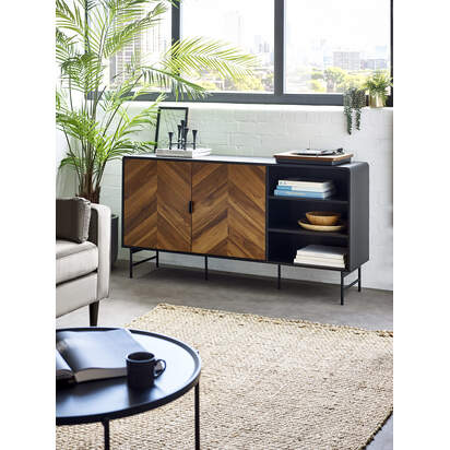 Alvin Black and Natural Woodâ€‘Effect Sideboard