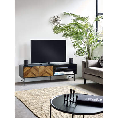 Alvin Black and Natural Woodâ€‘Effect 65" TV Unit