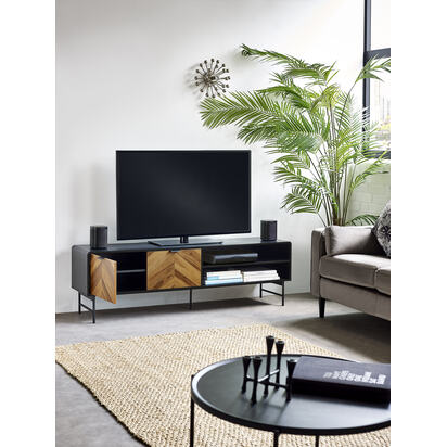 Alvin Black and Natural Woodâ€‘Effect 65" TV Unit