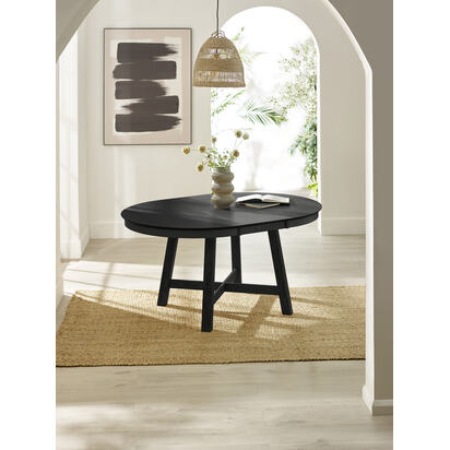 Annika Satin Black Oak Veneer 115-154cm Extending Round Dining Table